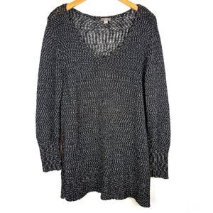 J. Jill Marled Black Knit Deep V-Neck Tunic Sweater size large